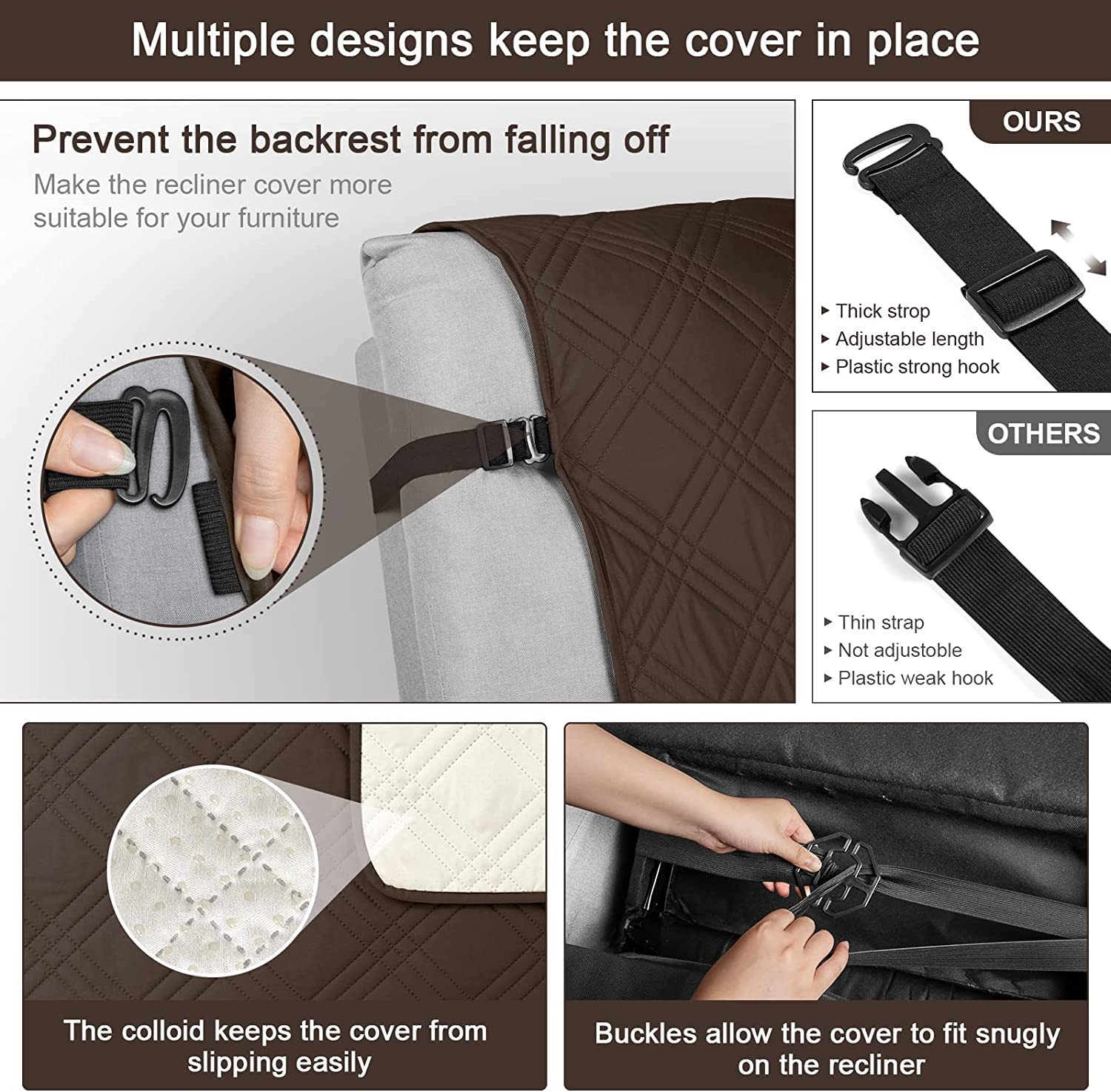 Copripoltrona Reclinabile Impermeabile LINGKY – Copridivano Antiscivolo Con Cinghie Elastiche, Protezione Per Sedie Con Bambini E Animali (Taupe, Oversize/Sedia Larga 71 Cm)