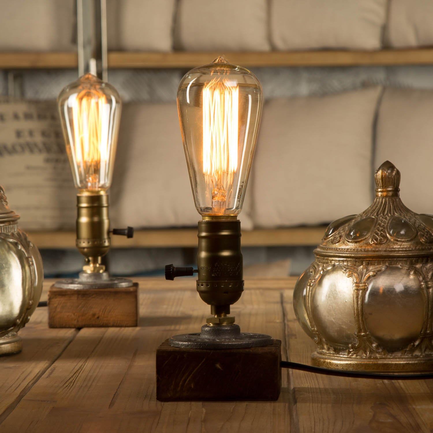 Tischlampe Vintage Holz