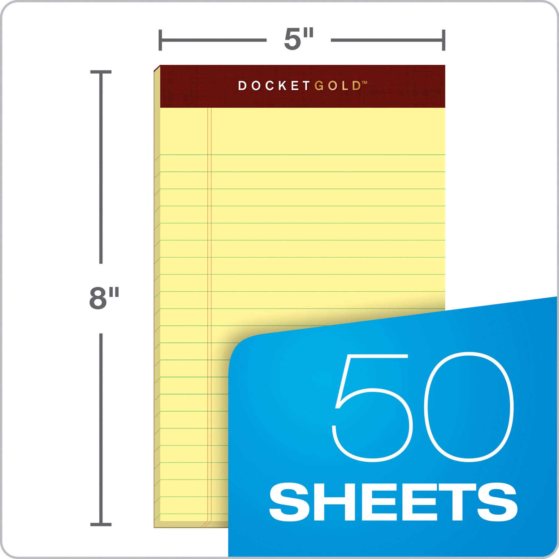 TOPS Docket Gold 63900 - Bloc de escritura dorado, 12,7 x 20,3 cm, regla legal, papel canario, 50 hojas, paquete de 12