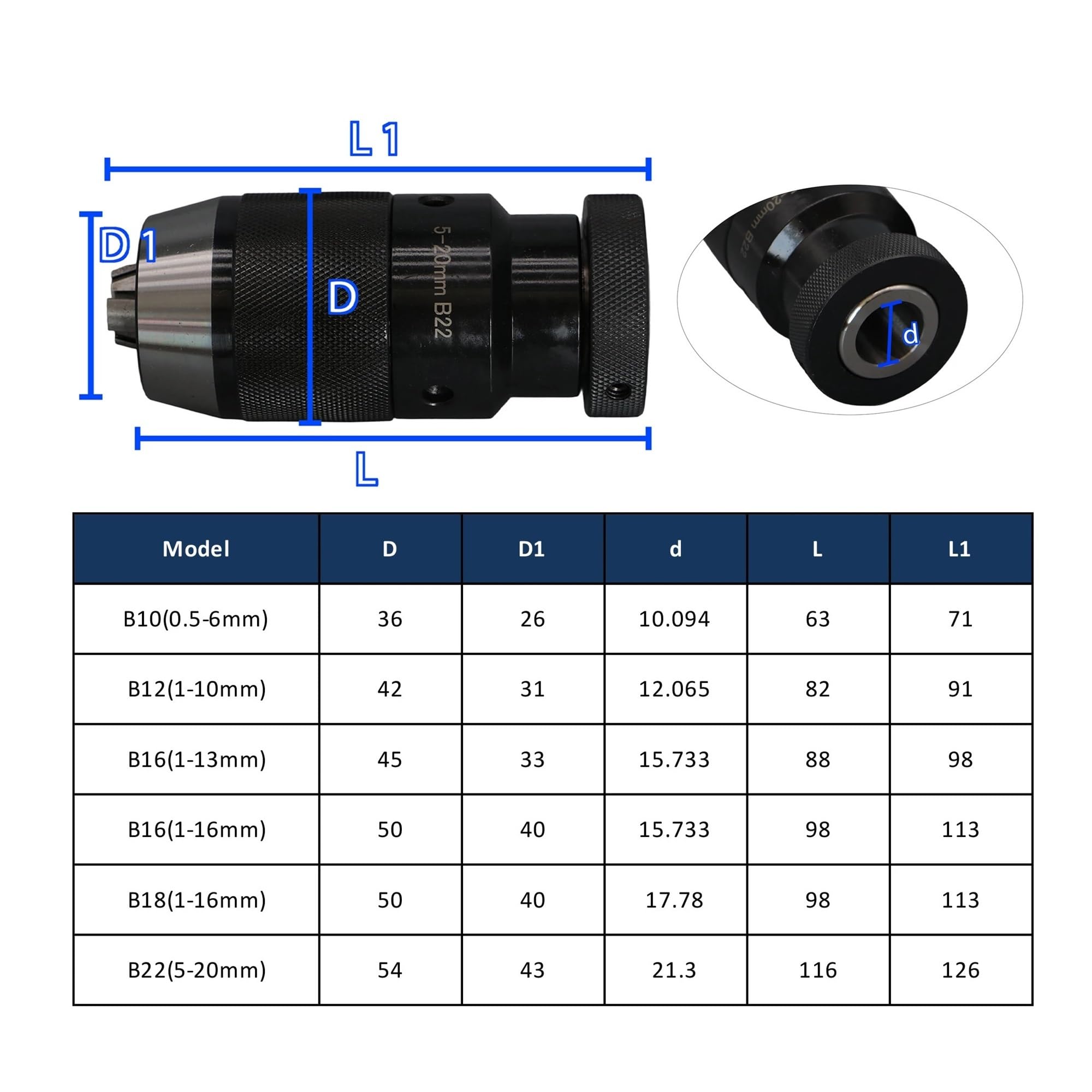 Bezkluczowy uchwyt wiertarski B10 B12 B16 B18 B22 automatyczne samozaciskanie 13mm do wiertarki CNC tokarka(B12(1-10mm))