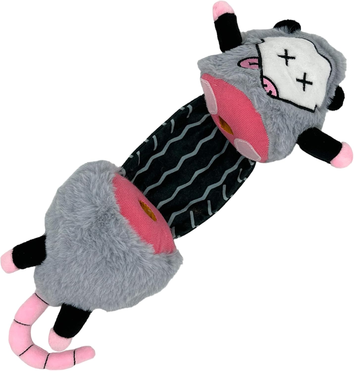 Gray Plush Opossum Dog Toy with Hidden Treat Compartments