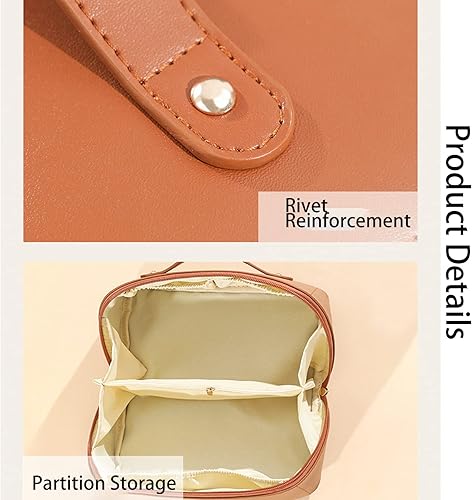 Miniatura 4 de Bolsa de maquillaje de viaje de gran capacidad, bolsa de maquillaje portátil de cuero impermeable, bolsa organizadora de cosméticos grande con