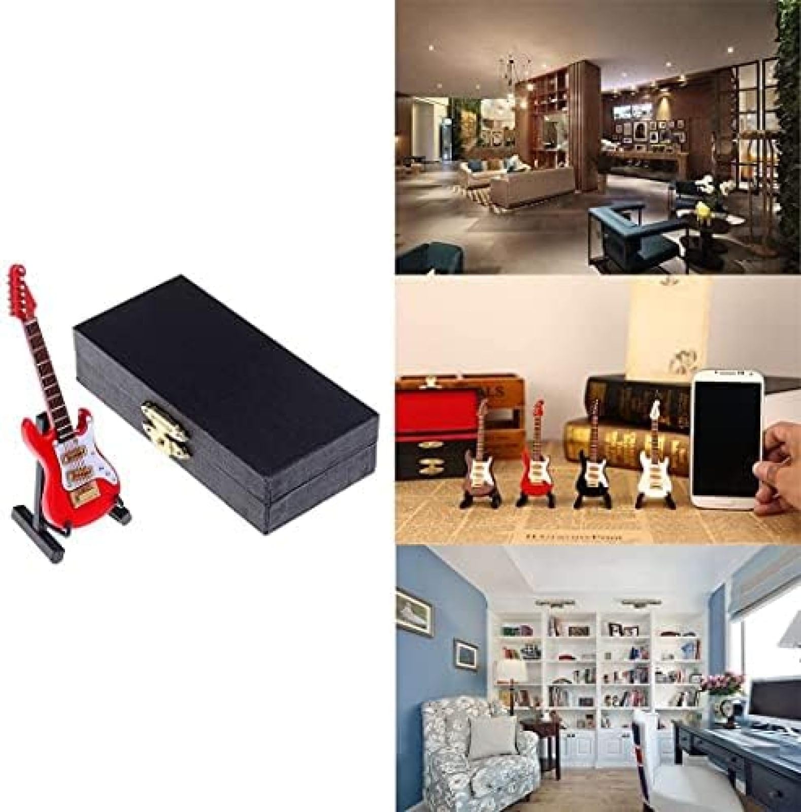 Miniaturowa Replika Gitary 3,94 "-mini Rockowa Gitara Elektryczna Drewniany Model Kolekcjonerskie Modele Instrumentów Muzycznych, Artware Otwieranie Prezentów Dekoracja Wnętrz, Ze Stojakiem I Etui