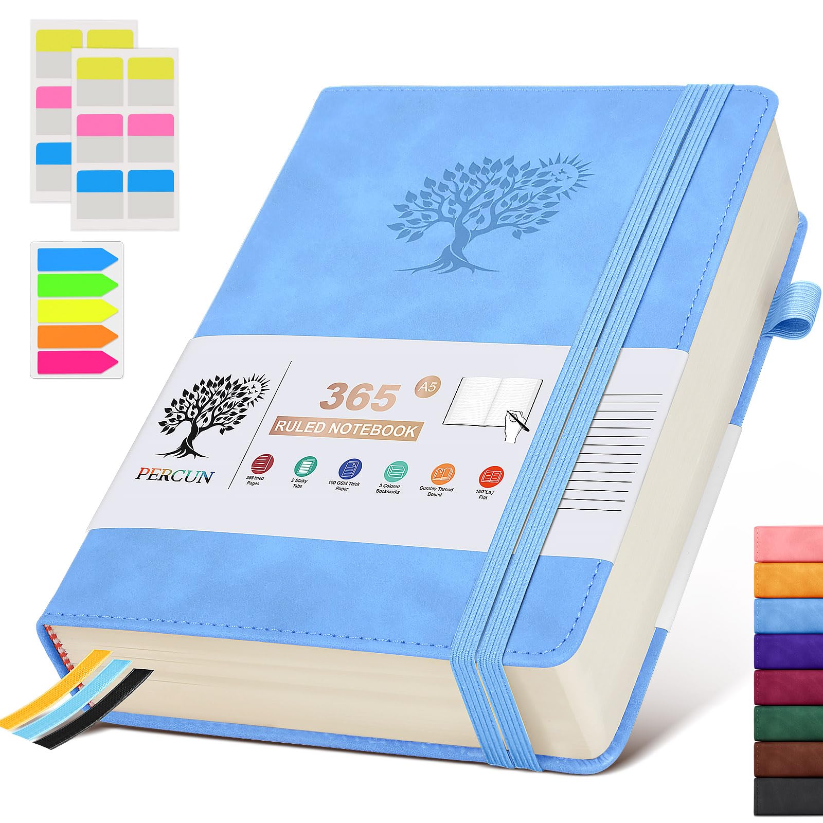 A5 Lined Journal Notebook - 365 Page Leather Journals for Writing Women & Men，Hardcover Notebook with 100Gsm Thick Pages，Daily Diary for Travel, Work，School，Note Taking，College Ruled (5.9" x 8.5")