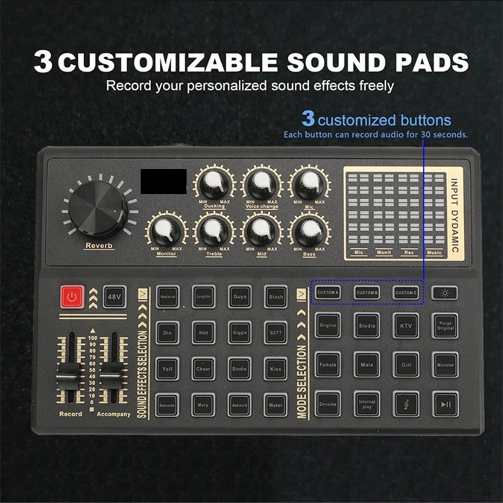 Controladora DJ, Tarjeta de sonido en e interfaz de con múltiples efectos de mezclador de DJ, cambiador de voz y luz LED.