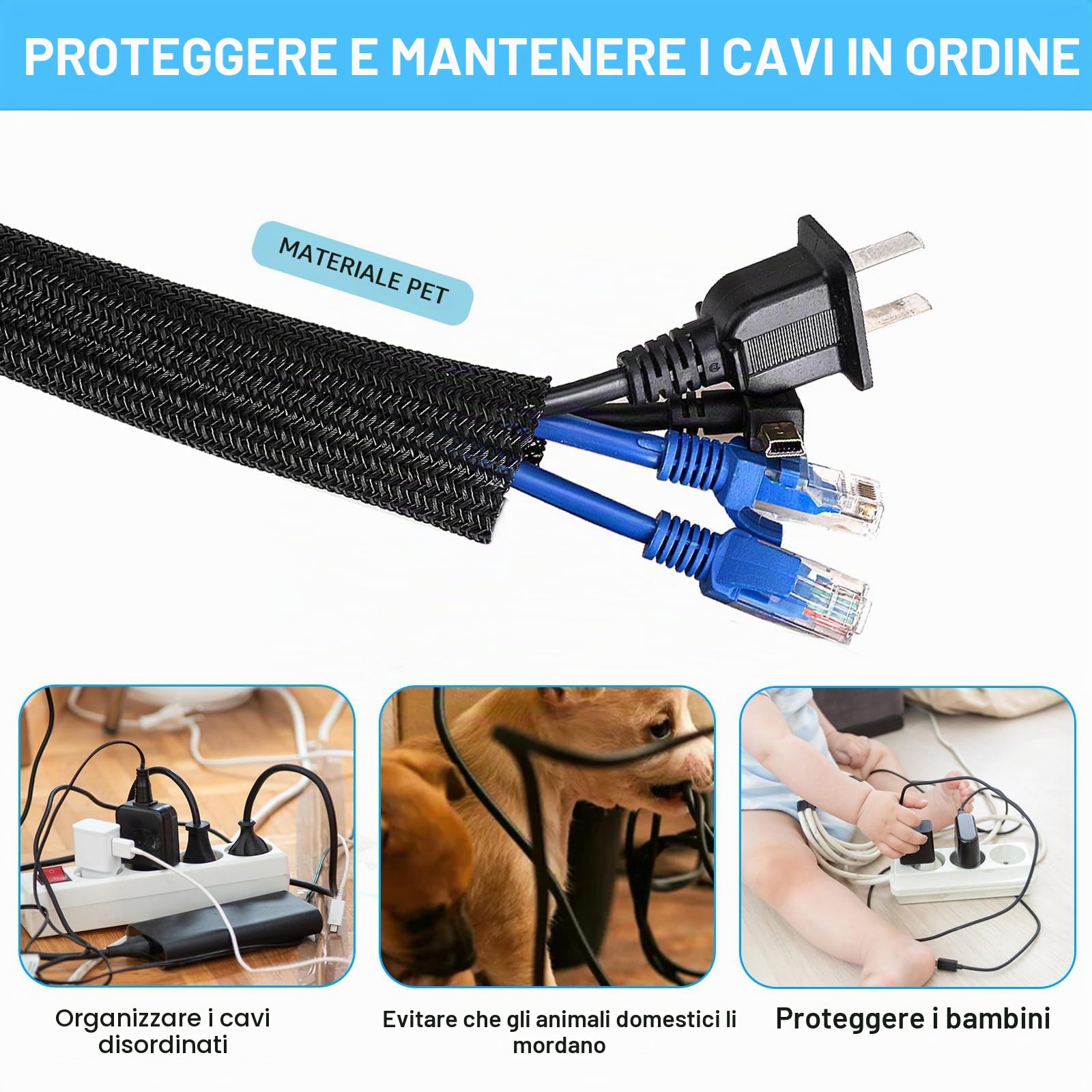 SURFOU Guaina per Cavi Elettrici 3.1m X 13mm, Scrivania Copricavi Nera, Raccogli Fili Nascondi Passacavi, Copricavo Cavo Guaine Raggruppa Flessibile Raccoglicavi Cable Antirofitori