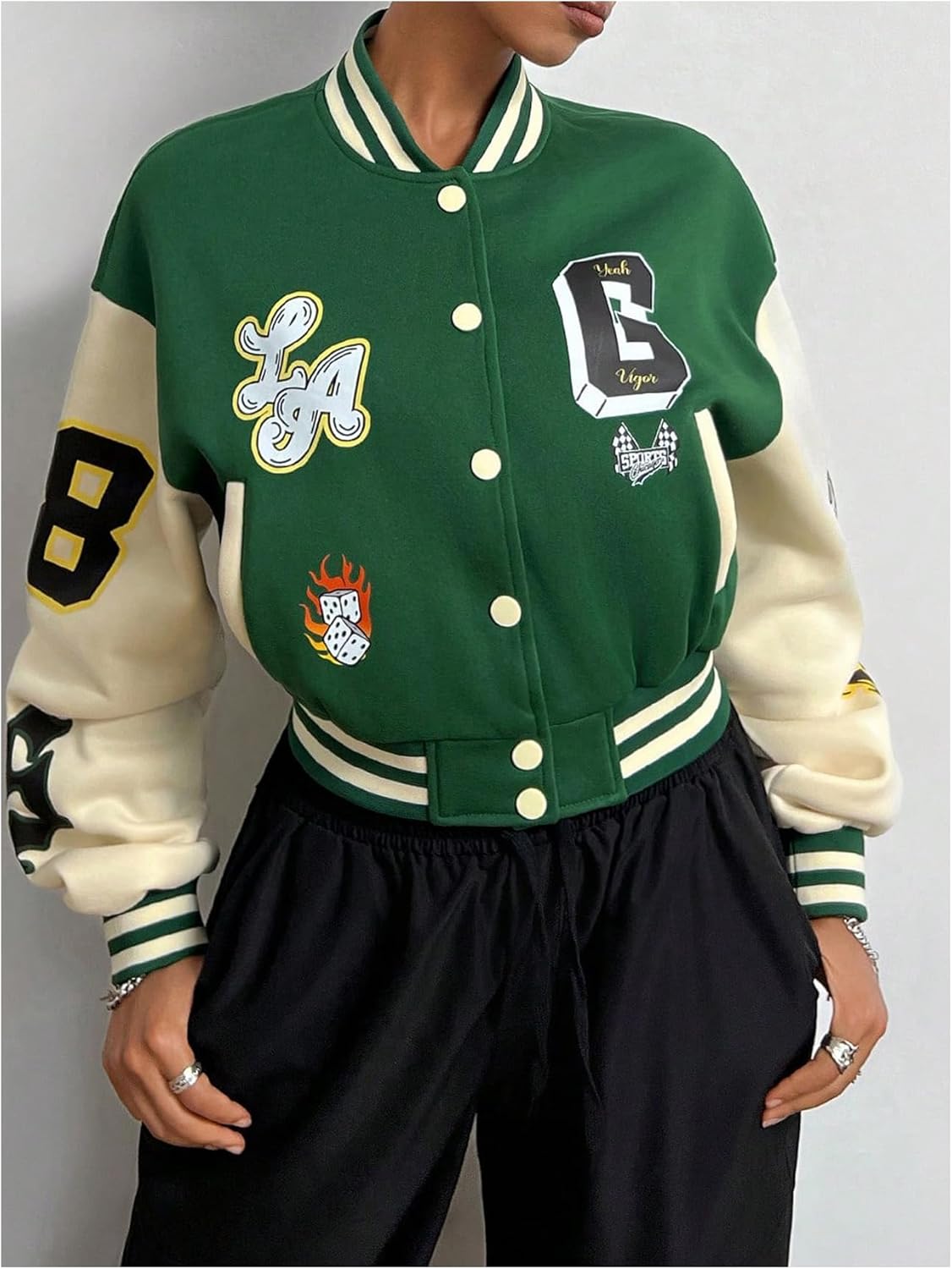 Milumia Women's Letter Print Button Down Varsity Jacket Baseball Collar Neck Crop Jackets Streetwear - Image 2