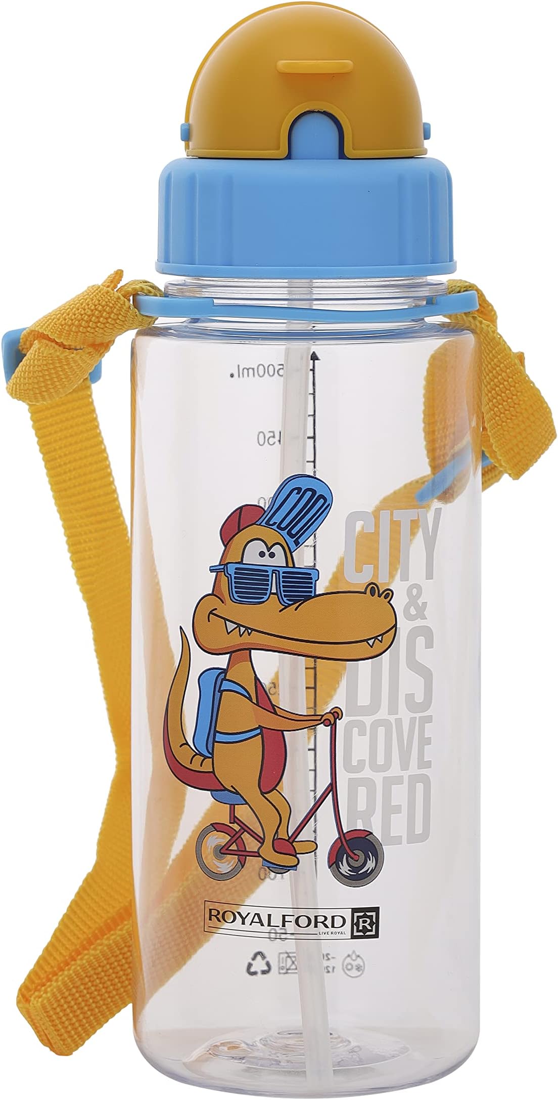 Royalford 500Ml Water Bottle, Bpa-Free Kids Plastic Bottle, Rf11112 Cartoon Water Bottle With Straw Leak-Proof Design For Kids, Toddlers, Sports, Gym, Outdoor, Cycling, School & More, Multicolor