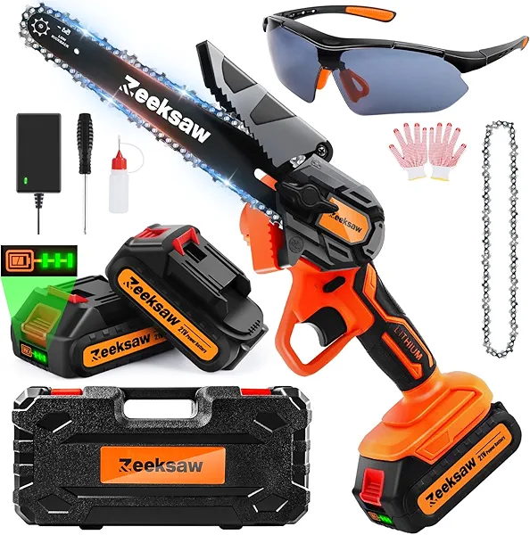 ZEEKSAW Mini Chainsaw 6 Inch Cordless, Super Handheld Chainsaw with 2x Big Batteries, Electric Mini Chain saw Battery Powered, Small Hand saws for Tree Wood - Garden Yard Time Saving Tool
