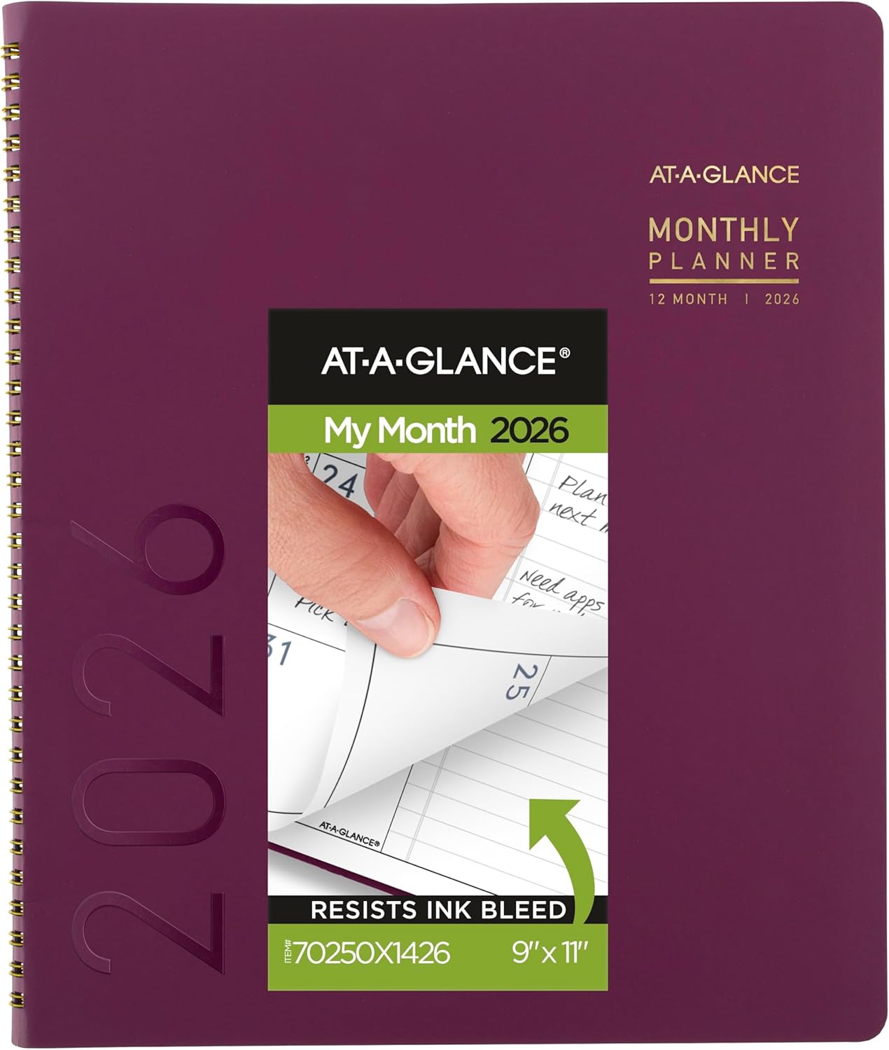 AT-A-GLANCE 2026 Planner, Monthly, 9” x 11”, Large, Contemporary, Crushed Cherry (70250X1426)