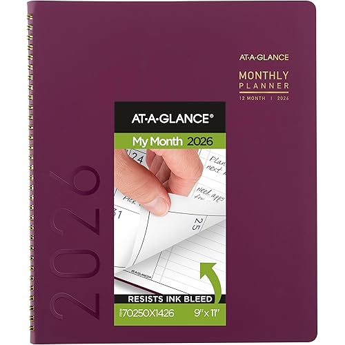 AT-A-GLANCE 2026 Planner, Monthly, 9” x 11”, Large, Contemporary, Crushed Cherry (70250X1426)