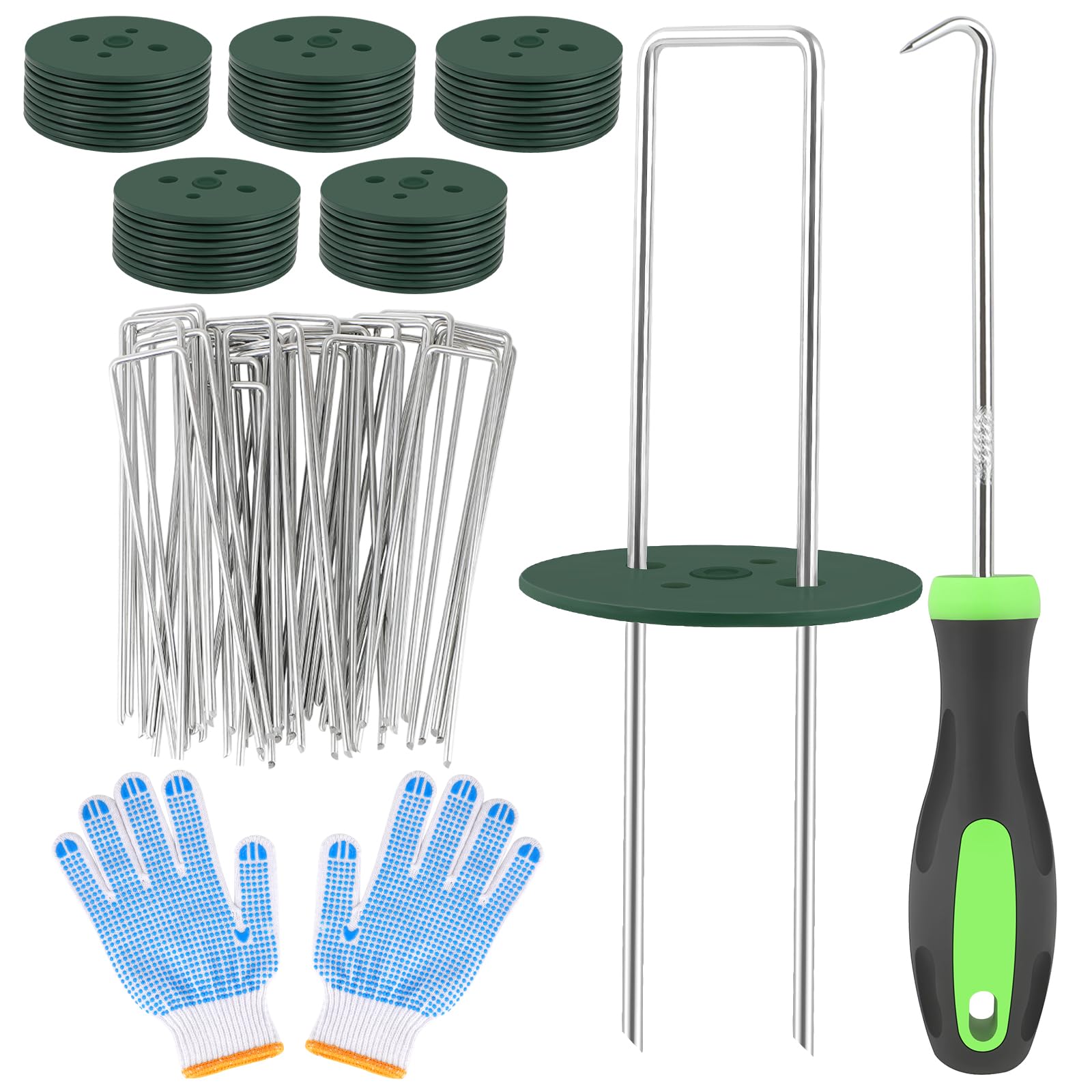 Bavooty 50 Picchetti A U In Acciaio Zincato + 50 Dischi Ferma Telo - Ancoraggi Da Giardino 15x4 Cm, Antiruggine, Per Teli E Barriere