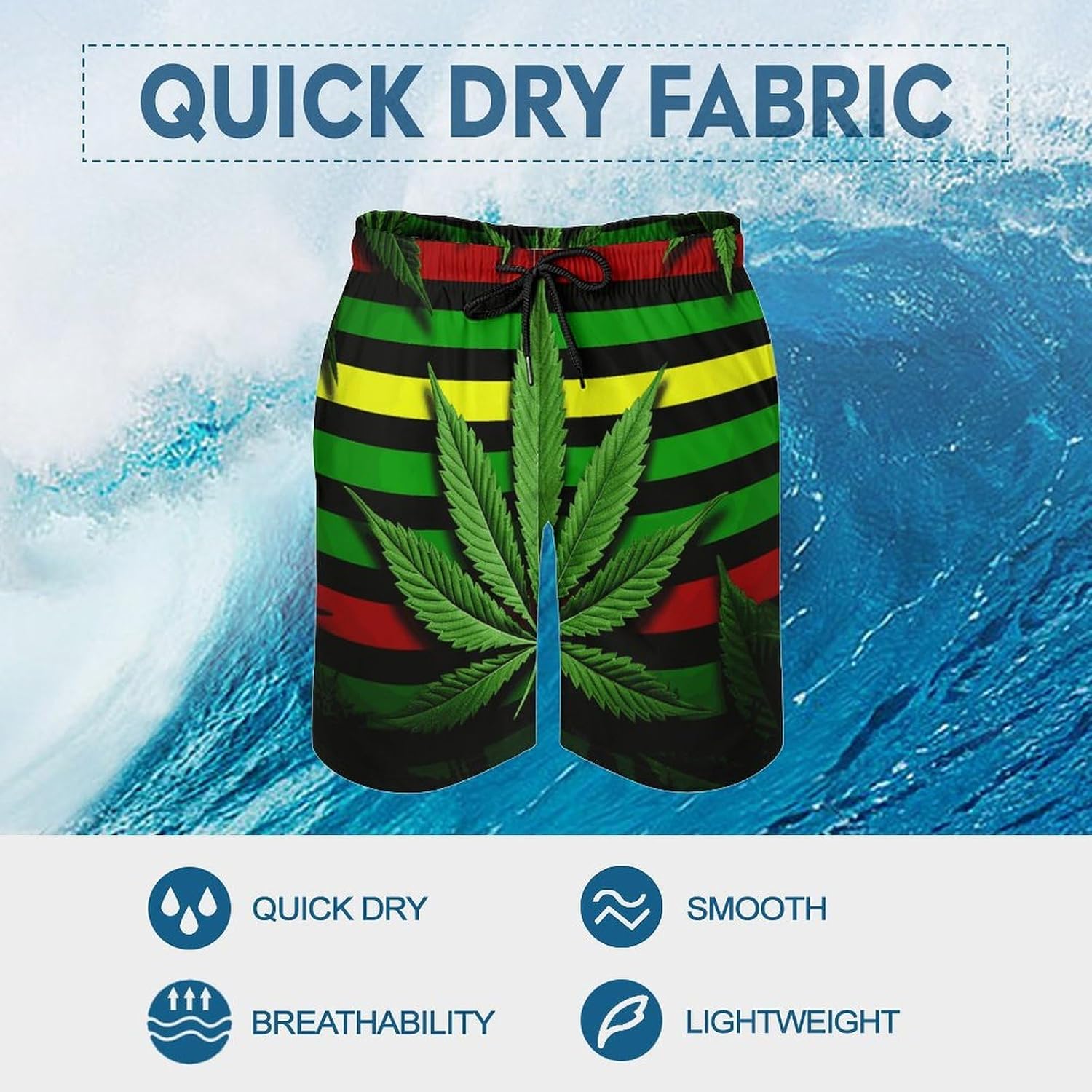 Weed Striped Mens Swim Trunks Quick Dry Hawaii Bathing Suit Board Shorts with Mesh Lining-