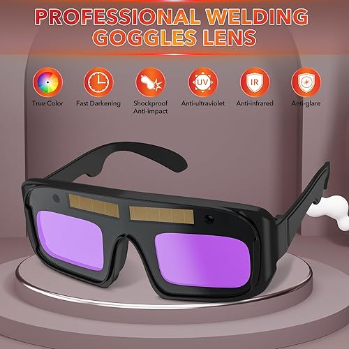 Miniatura 2 de Gafas de soldadura de oscurecimiento automático, gafas de seguridad con sombra 11, protección UV antiarañazos, color real, 2 sensores, gafas de