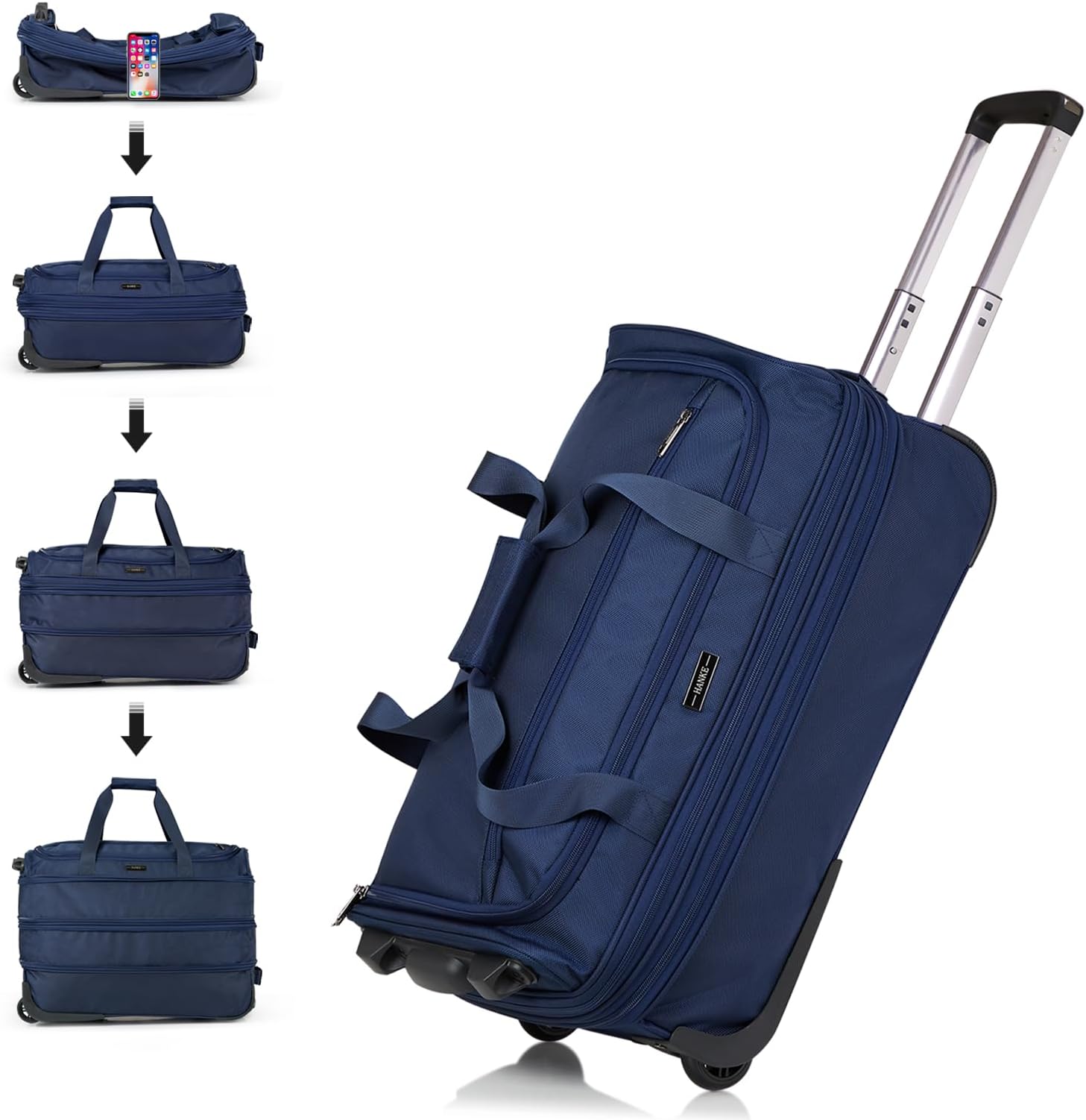 Expandable Carry On Luggage Suitcases with Wheels Foldable Duffle Bag for Travel Carry On suitcase Weekend Bag for Women Men(Blue)