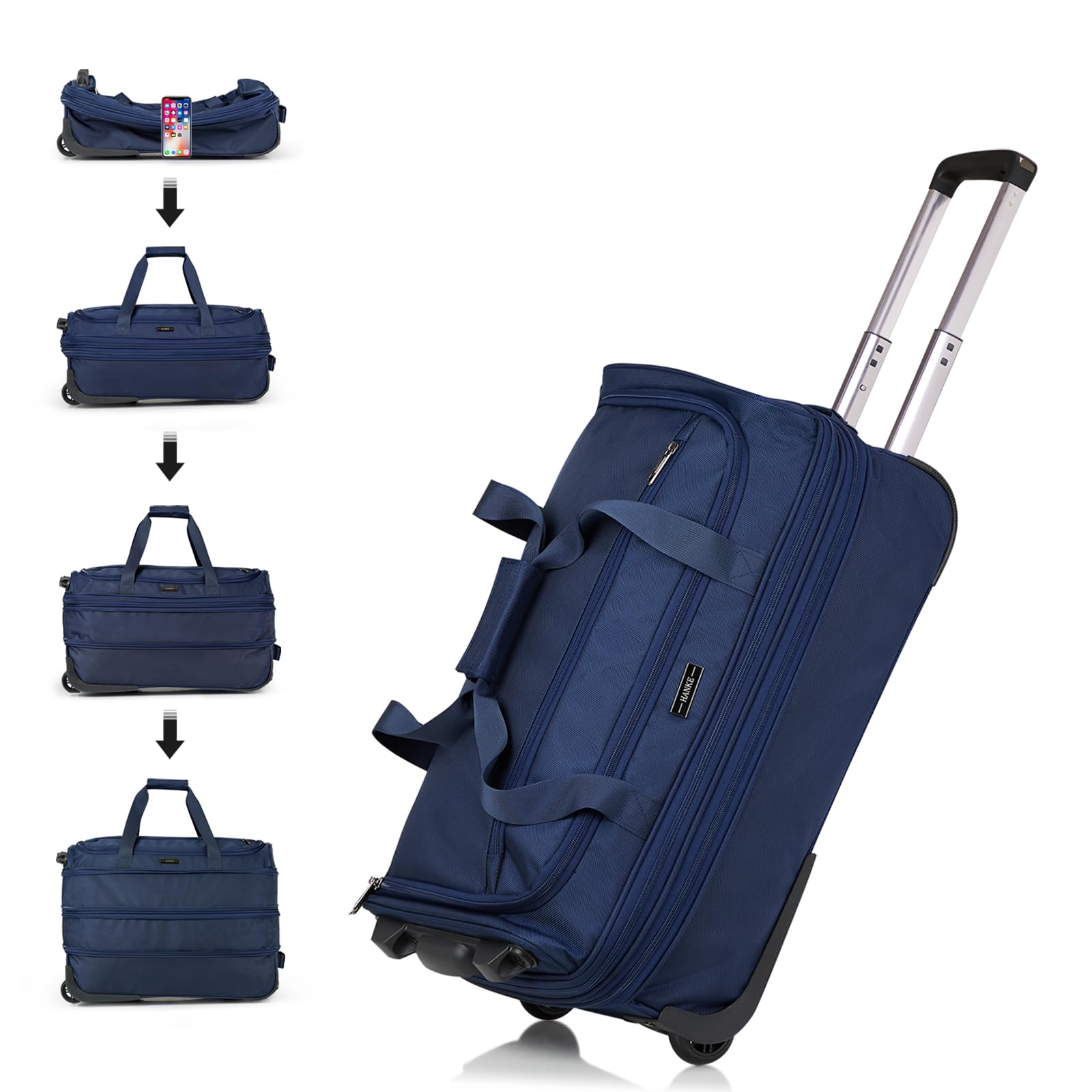 HankeExpandable Carry On Luggage Suitcases with Wheels Foldable Duffle Bag for Travel Carry On suitcase Weekend Bag for Women Men(Blue)