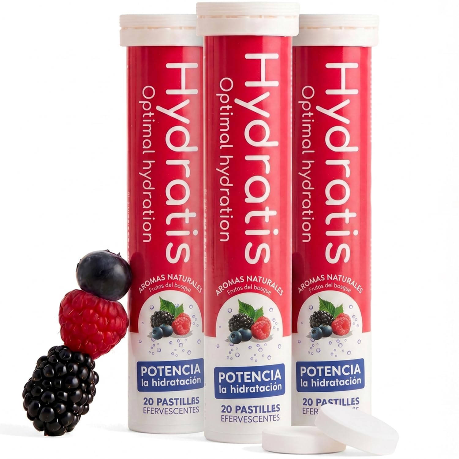 HYDRATIS - Tabletas de rehidratación acelerada - Electrolitos con magnesio, zinc, potasio - 3x20 tabletas - Sabor a frutos del bosque