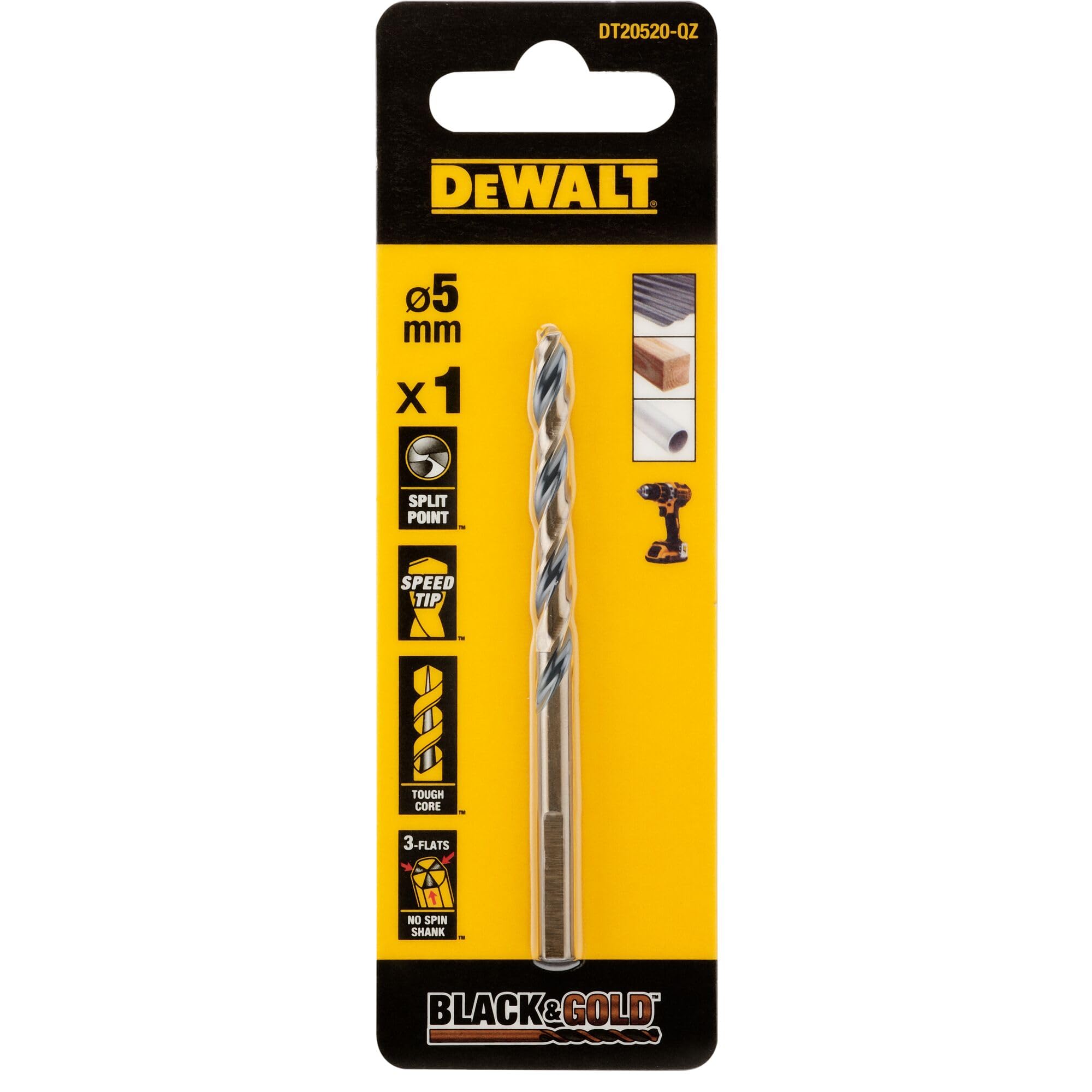 Dewalt Black&Gold Hss Drill Bit 5.0Mm 5054905288259