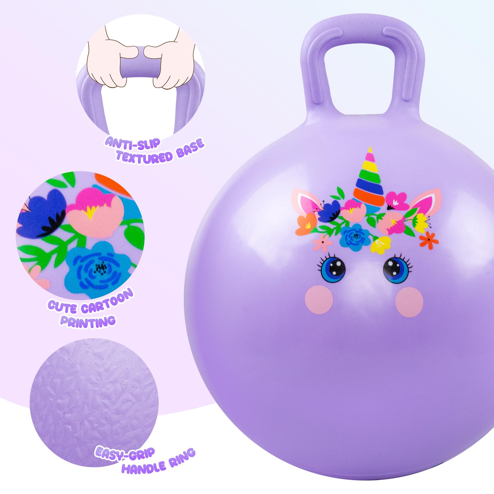 Vastoy 20 Inch Space Hopper Ball for Kids 6-9 Years, Anti-Slip Unicorn Space Hopper with Hand Pump - Image 2
