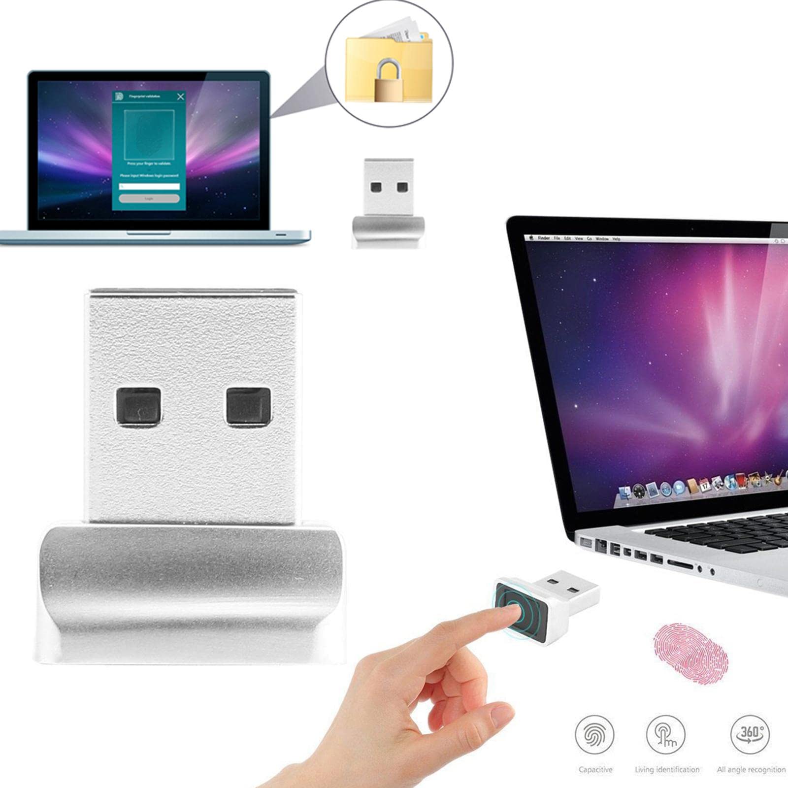 2 zestawy zabezpieczeń mini USB czytnik linii papilarnych pasujący zamek logowania