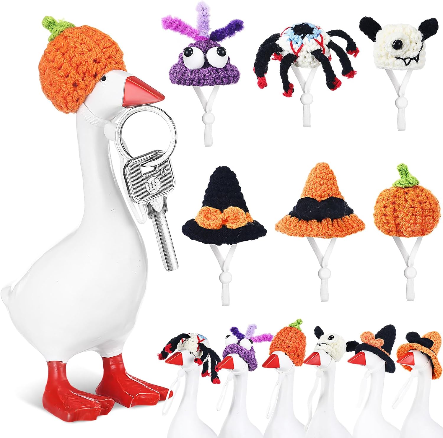 Geyoga 6 Pcs 7 Inch Desk Goose Outfits Mini Knitted Hats,Halloween