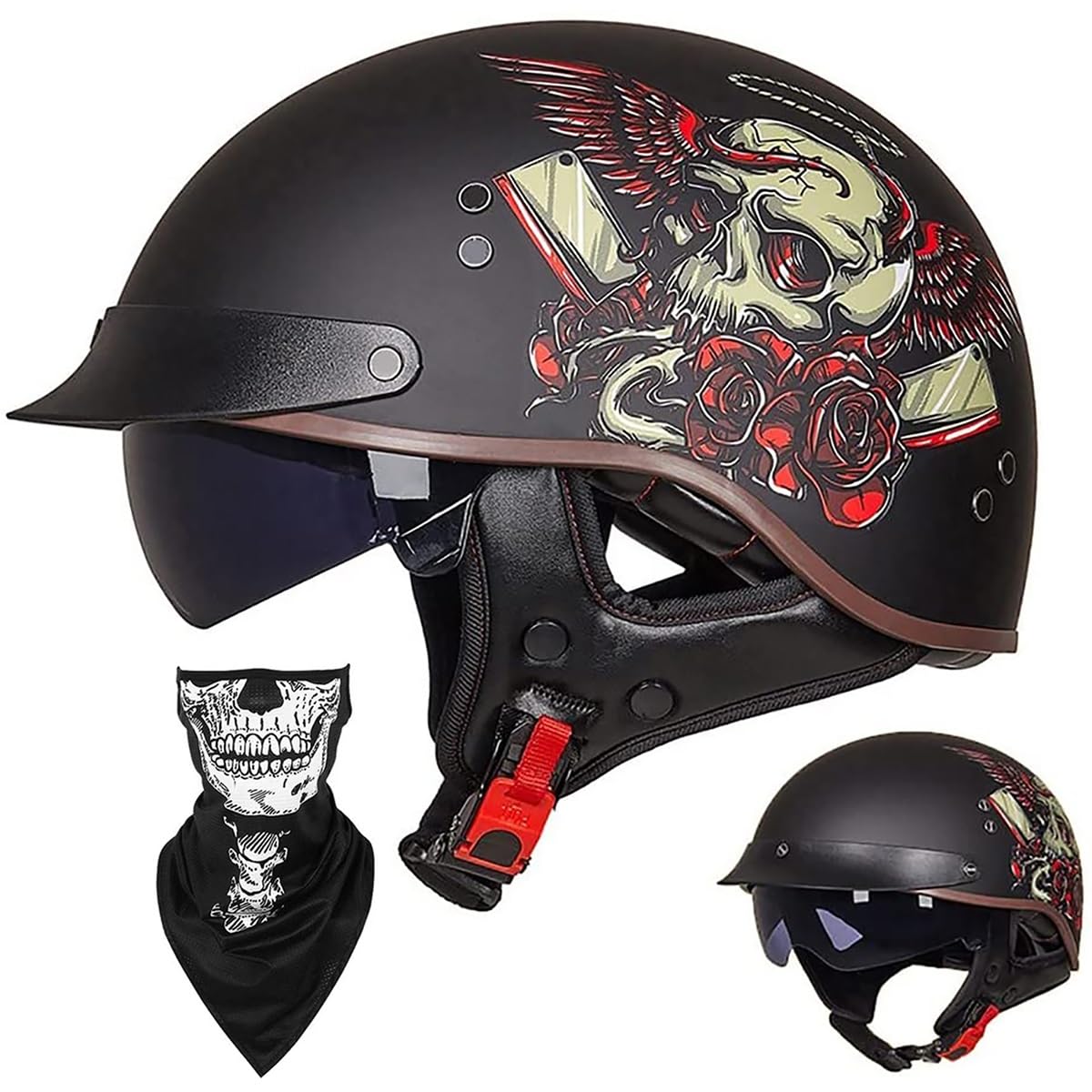 Ebayin F Hal Helmet Open-Ace Helmet Brain - Cap Cruiser Chopper Scooter Pilot Jet Helmet Dot+Ece Certified Personality Retro Harley Motorcycle Helmet(,Xl=(61~62Cm))