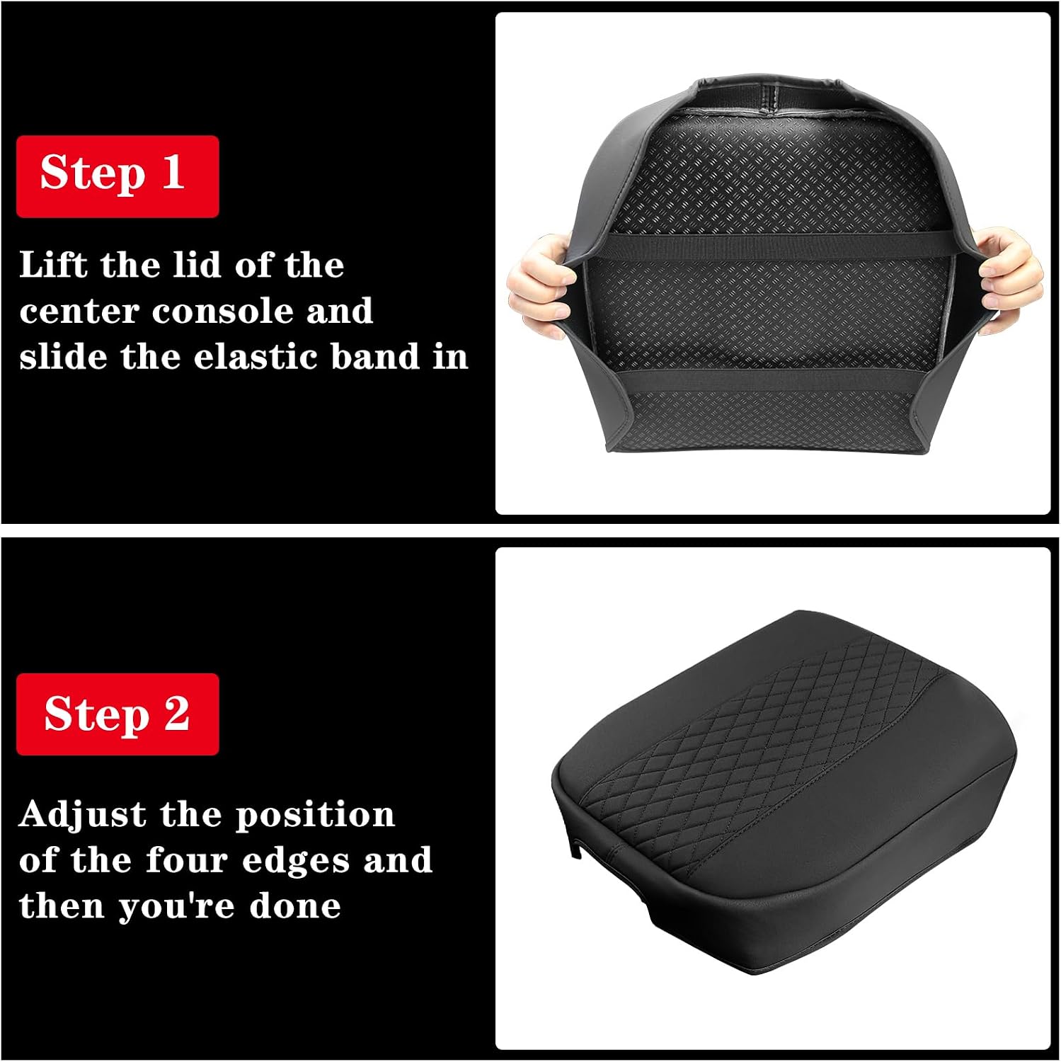 Sze Center Console Cover Compatible with Chevy Silverado GMC Sierra 1500 2500 3500 2019-2026 Tahoe Suburban Yukon 2021-2026, Heavy Duty Faux Leather Middle Armrest Pad Cushion, Bucket Seat Only