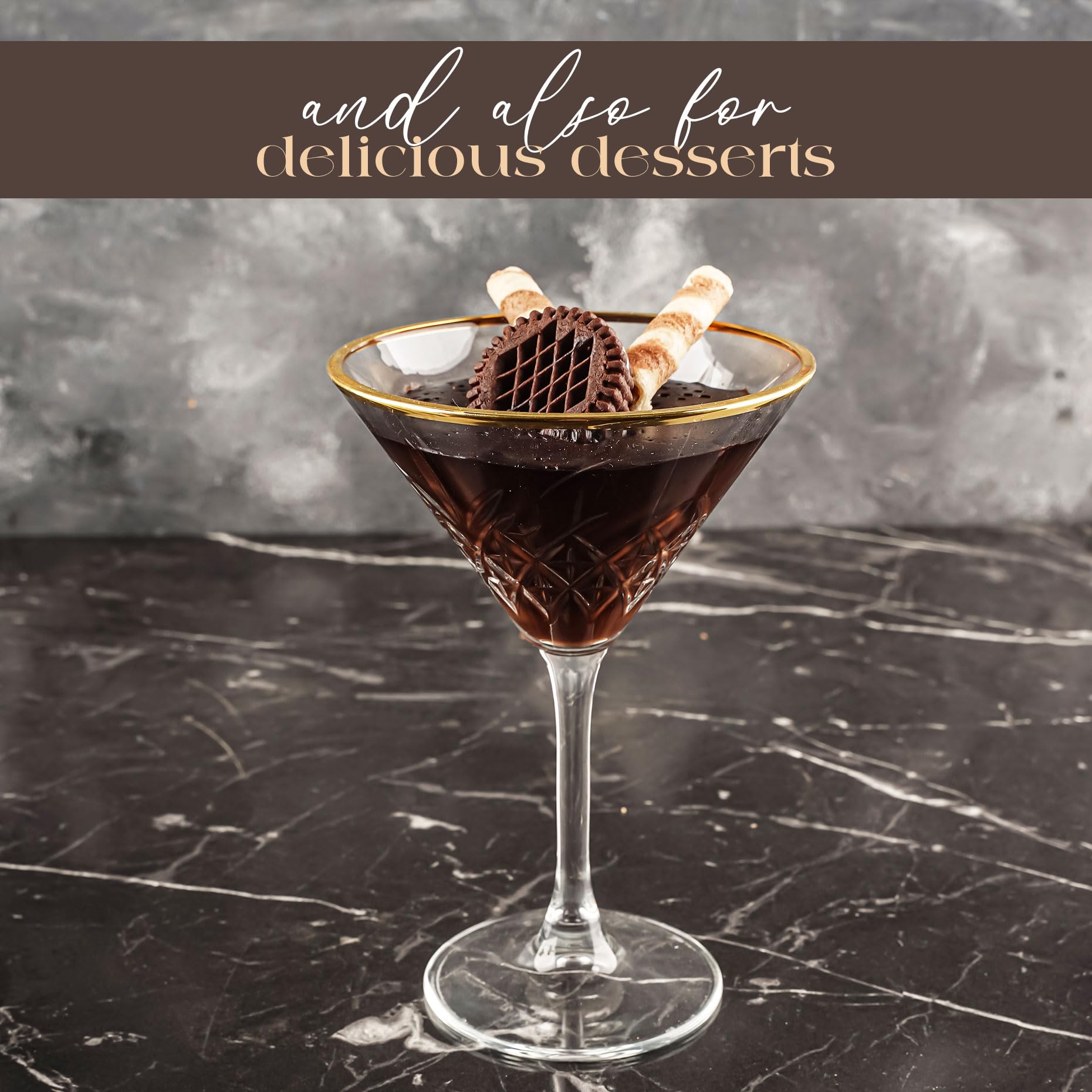 Lot de 4 Verres à Martini Vintage à Bords Dorés (7,7 oz/230 ml). Verres à Cocktail, Expresso Martini, Margarita, Prosecco, Coupe Champagne, Verre à Champagne à Longue Pied