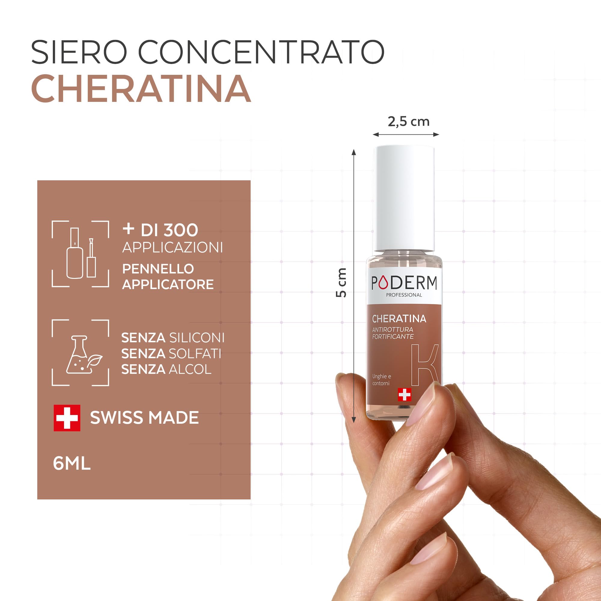 Poderm 5 in 1 Siero Booster Unghie - Cheratina | Trattamento Preventivo Anti-Rottura & Indurente per Rafforzare la Unghie Fragili - 6 ML | 100% Naturale - Sviluppato da un Podologo in Svizzera