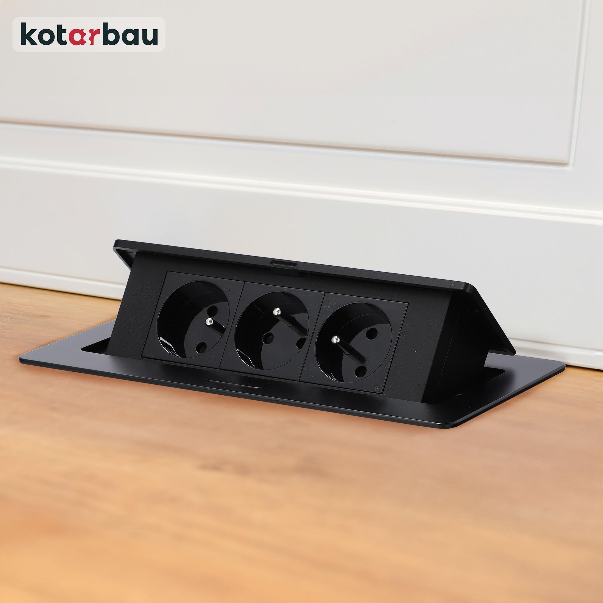 KOTARBAU® Toma de sobremesa empotrable con 3 enchufes, Regleta de Enchufe con Cable de 1,5 m, Toma múltiple para Mesa, Muebles o escritorios, Base múltiple para empotrar, Regleta retráctil, Negro