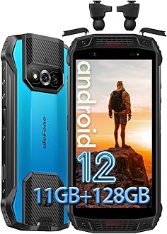 Ulefone Armor 15 Rugged Smartphone, Built in TWS Earbuds, 6600mAh Battey, IP68/IP69K Waterproof Phones Unlocked, 11GB+128GB, 12MP+13MP+16MP, 5.45-in HD+, Android 12, Dual Speakers, Face ID, Blue
