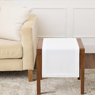 Solino Home 100% Linen Dining Table Runner White Woven, Fete 14 x 36 in