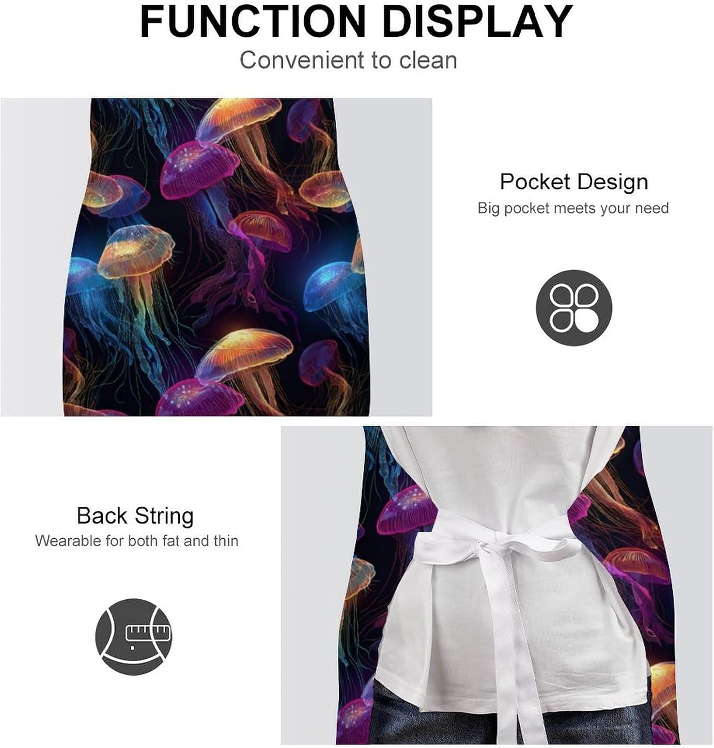 Glowing Colors Jellyfish Funny Apron Chef Aprons with Pockets for Gardening Cooking Kitchen