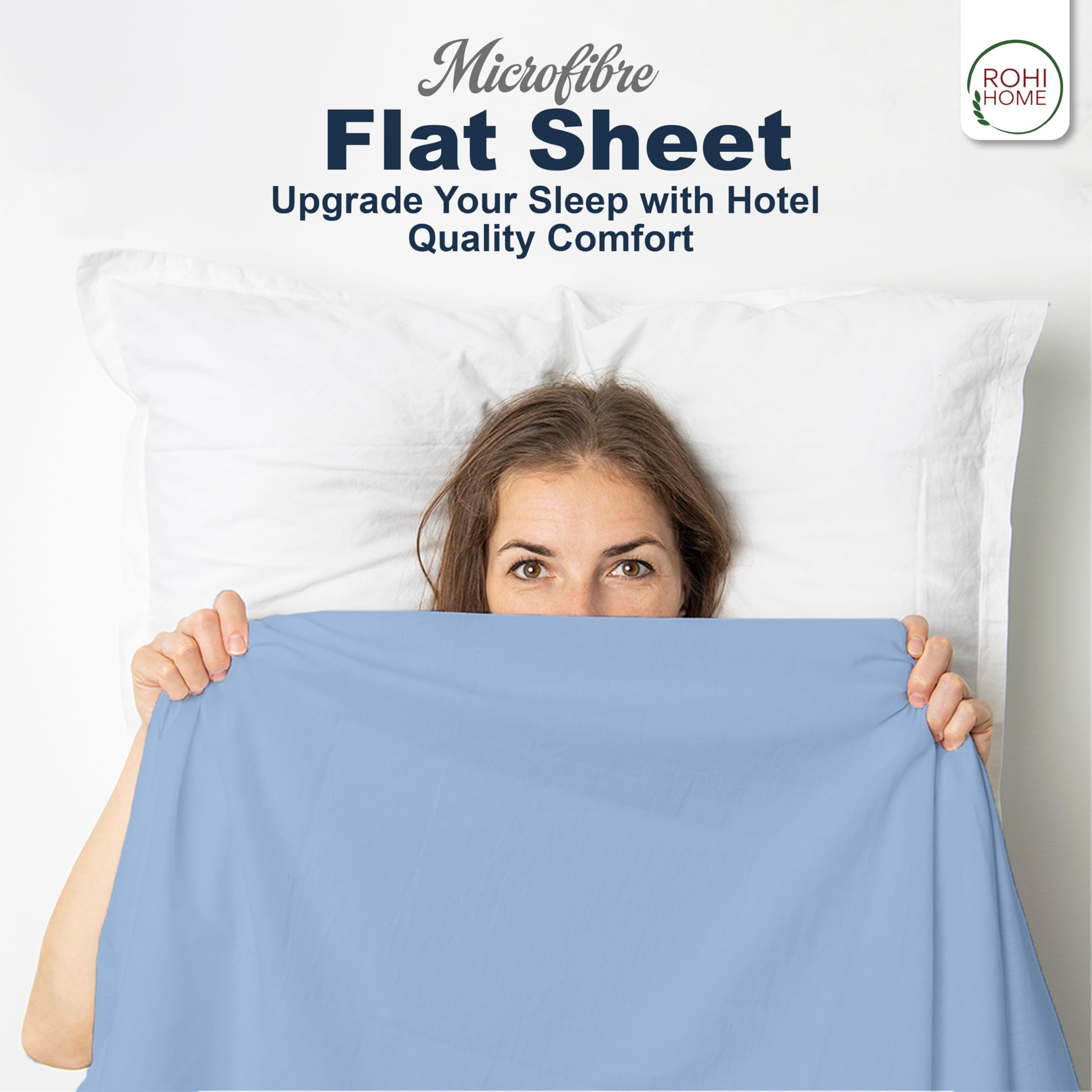 Rohi Microfibre Single Flat Sheet Sky Blue, Comfy Soft & Breathable Flat Bed Sheet - Image 2