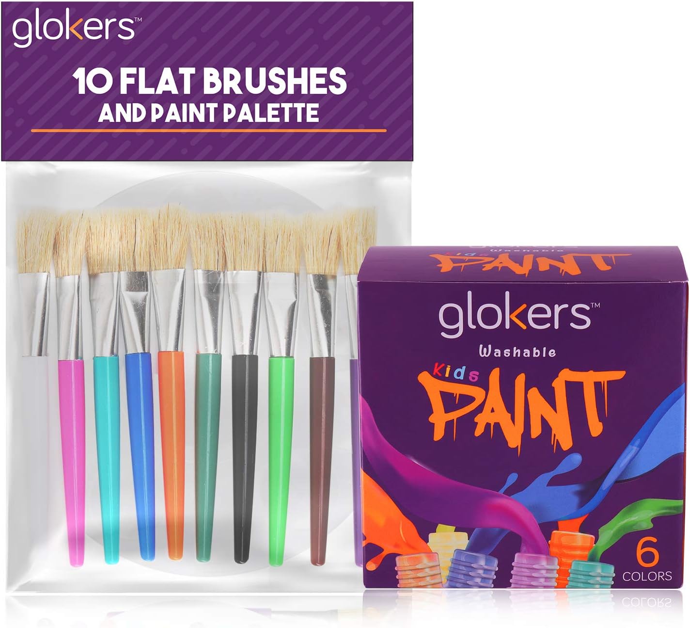 glokers 10-Piece Kid's Paint Brushes Set with Washable Paint and Palatte - 10 Easy to Clean Flat Paintbrushes - Kid-Friendly Paintbrushes and Art Supplies Perfect for Home, School, and Daycare : Toys & Games
