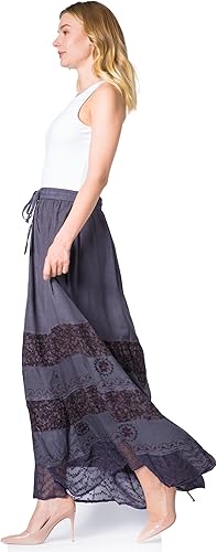 Miniatura 3 de Sakkas Sandra - Falda larga estilo gitana para mujer, estilo bohemio, cintura elástica y bolsillos