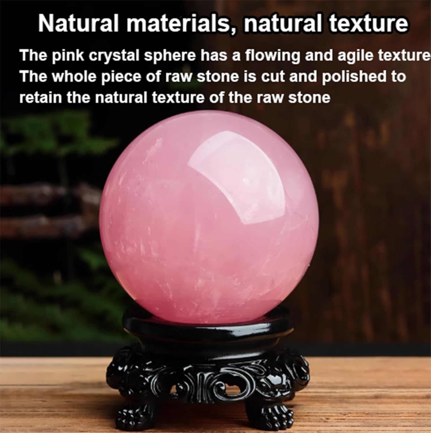 Decorative Rose Quartz Crystal Ball, Stone Sphere with Stand, for Home Decor Feng Shui,5cm