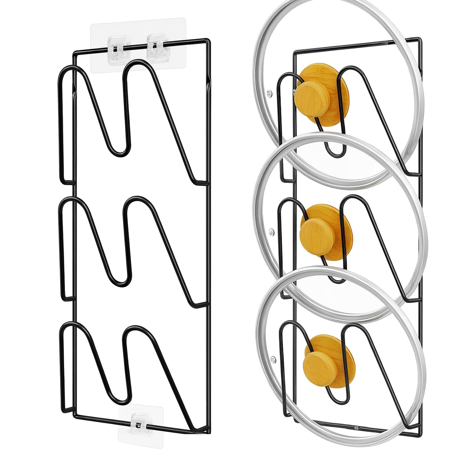 Topfdeckel-Organizer, 6-stöckig, Topfdeckel-Halter für Schranktür/Wand, Wand-/Türmontage, rostfreie Topf- und Pfannenabdeckung mit Klebstoff für die Aufbewahrung in der Küche, 2 Stück
