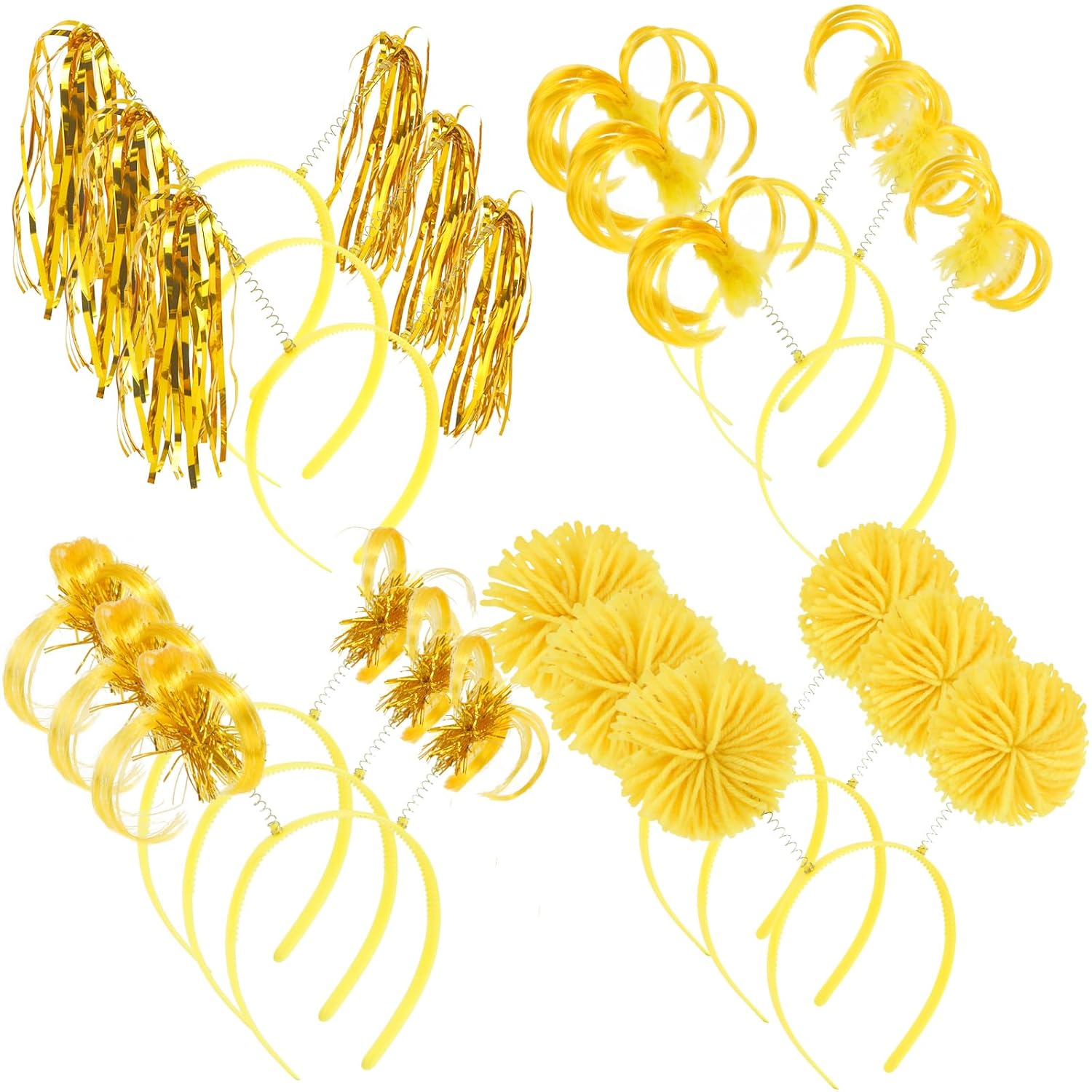 12PCS Pom Pom Headband Party Headband Tinsel Headbands Fluffy Ball Hair Loop Cosplay Hair Accessories Wrapped Ponytails Head Bopper for Halloween Christmas Party Birthday Decorations