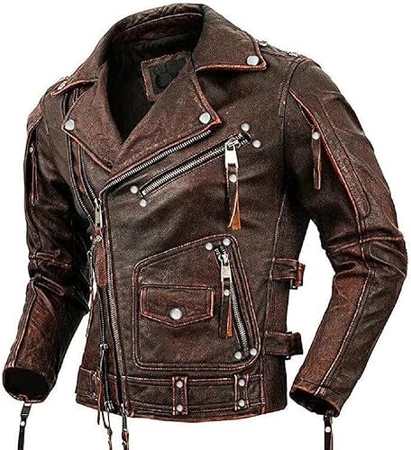 Cheemaz Chaleco de cuero de motociclista sin mangas para hombre, color marrón