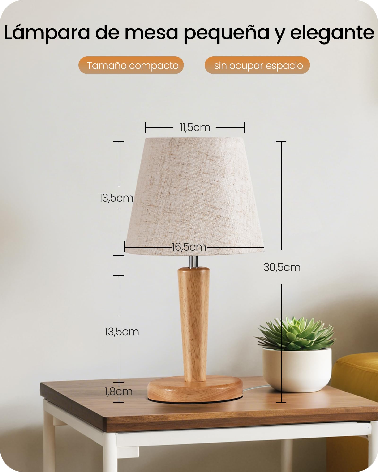 Juego de 2 Lámparas de Mesita de Noche de Madera, Beige
