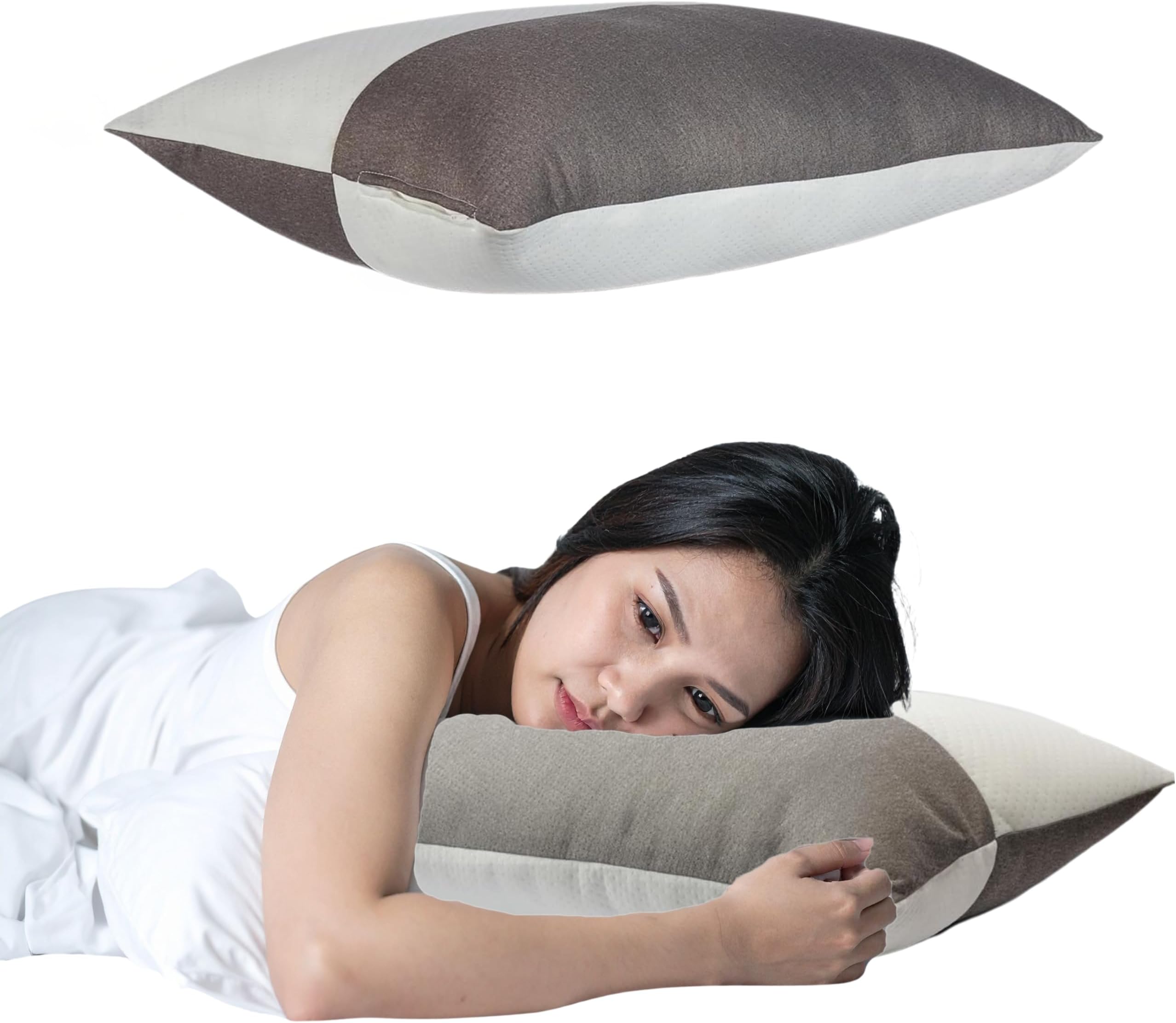 Structural Support Pillow, Quilted Microfiber Design with Side Gusset, Fluffy Orthopedic Bed Cushion for Neck Pain, Standard Size 16x24 Inch, White Grey