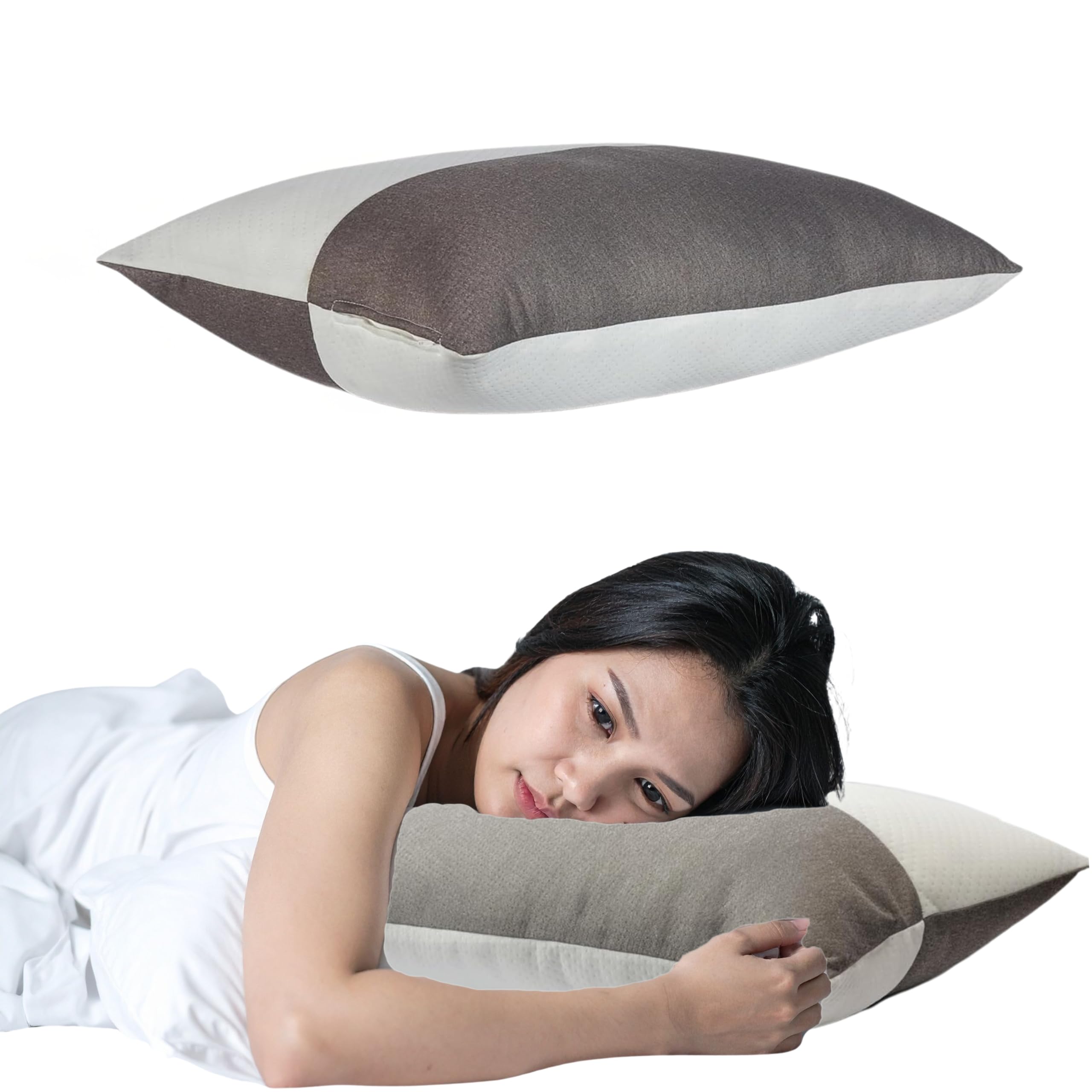 Structural Support Pillow, Quilted Microfiber Design with Side Gusset, Fluffy Orthopedic Bed Cushion for Neck Pain, Standard Size 16x24 Inch, White Grey