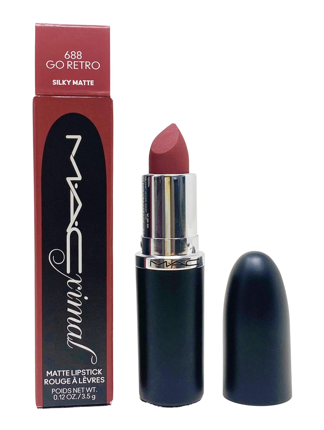 MAC Ximal Silky Matte Lipstick - 688 Go Retro (Muted peachy pinky brown) .12 Oz / 3.5 g