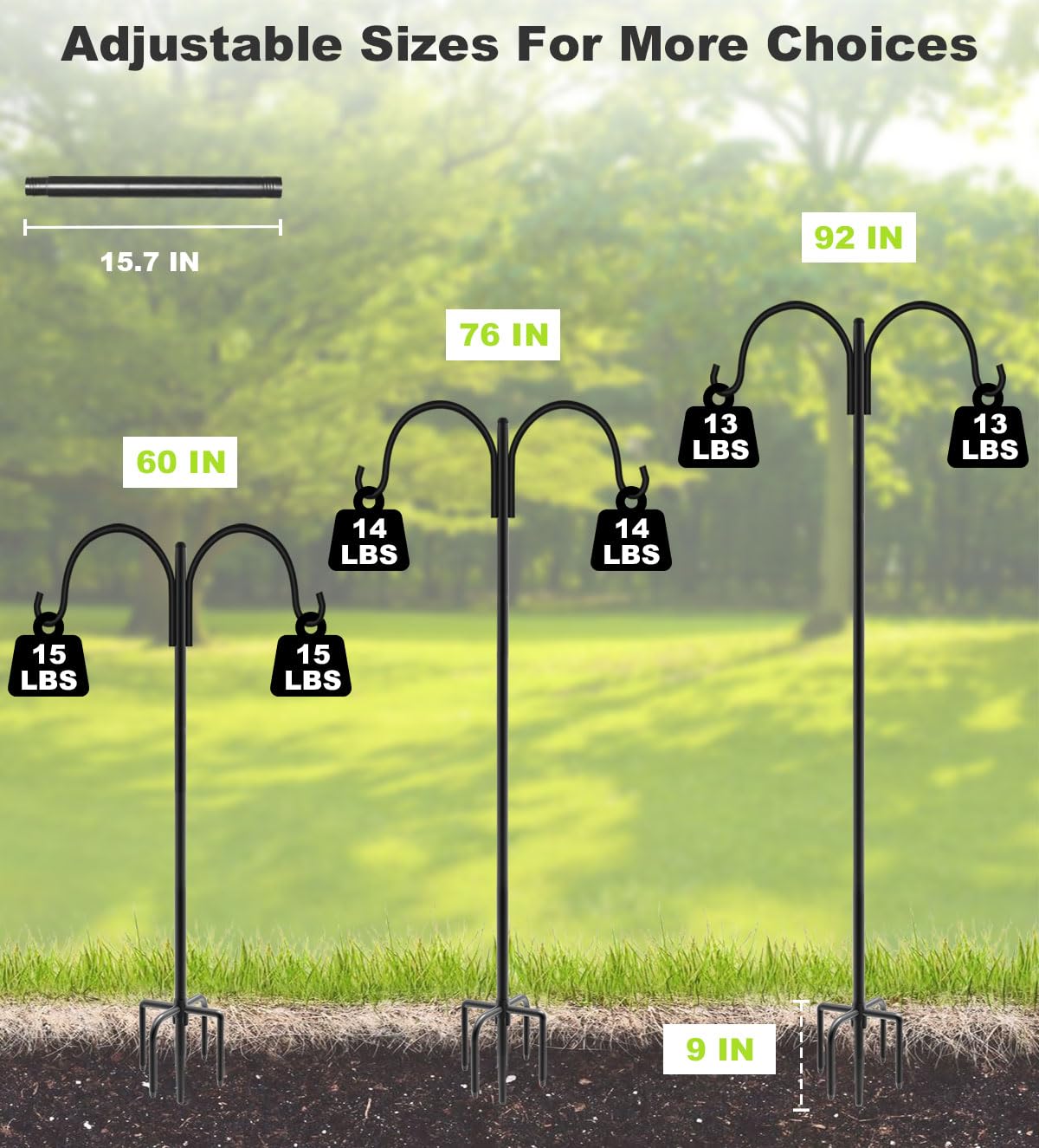 Highpro 63 Inch Double Shepherd Hooks - Heavy Duty Bird Feeder Pole With 5-Prong Base