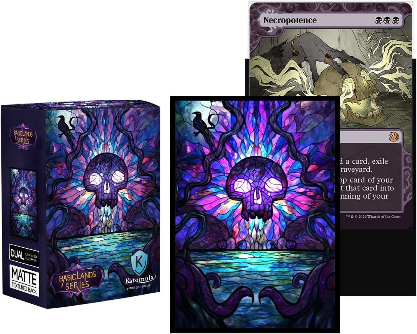 Katomula 100 MTG Card Sleeves with 100 Inner Sleeves, Textured Back Art Sleeve, Fit Standard Size Cards - Swamp