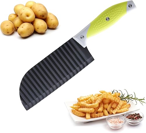 Cortador de papas fritas para papas fritas, cortador de arrugas para verduras, papas, pepino, zanahoria y fruta, con mango antideslizante, apto para