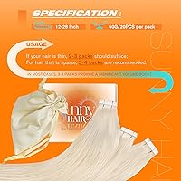Vista 5 de Sunny Hair - Extensiones de cabello humano real para mujer, con cinta adhesiva invisible, Remy, color rubio platino blanco, 26 pulgadas, 20 piezas