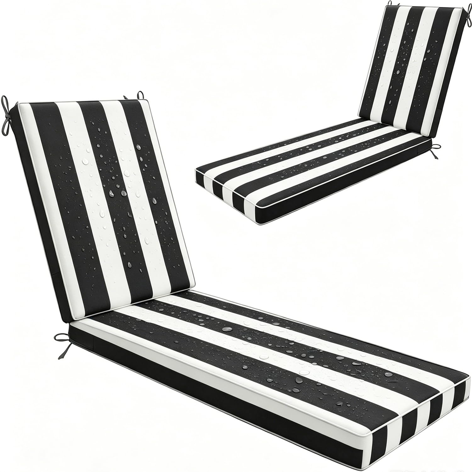 WLXFF Waterproof Striped Sun Lounger Cushion Only, Non Slip Thick Outdoor Recliner Pad, Removable Cover Garden Sunbed Cushion for Patio Beach Yard