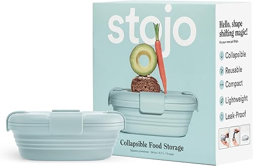 STOJO Caja de sándwiches plegable – 24 onzas, recipiente reutilizable de almacenamiento de alimentos, cuenco de silicona para alimentos Aguamarina